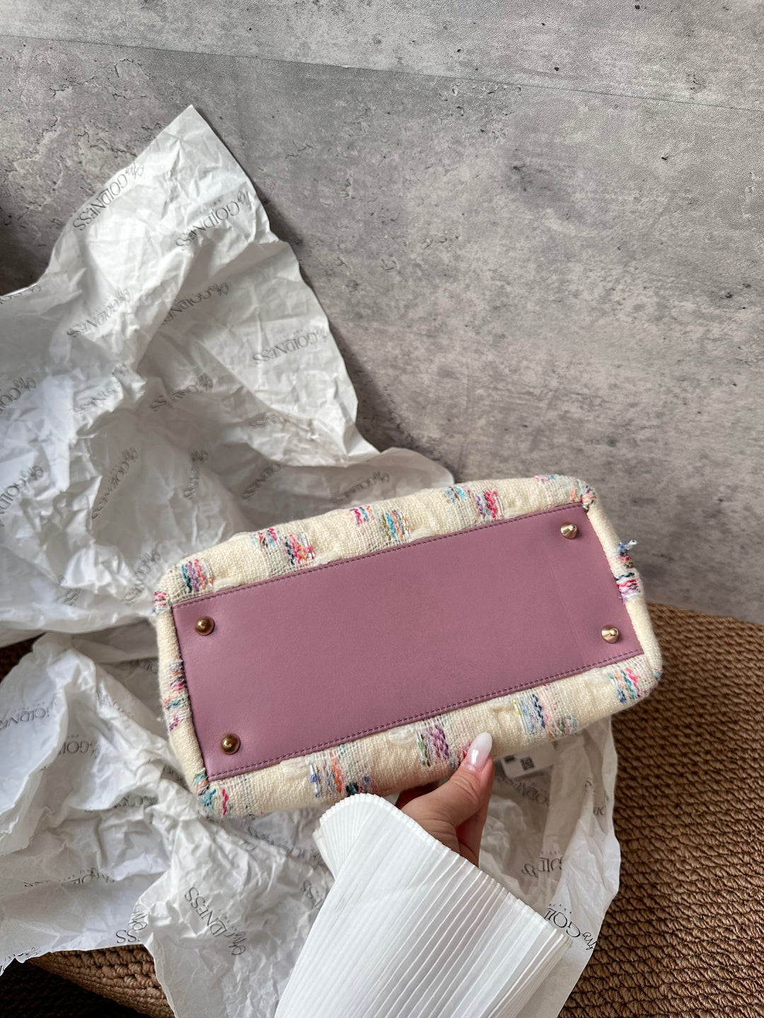 Dior Lady Dior Tweed Cannage Tote with Lilac Leather Handles 🌸｜Unique Textured Fabric & Feminine Charm