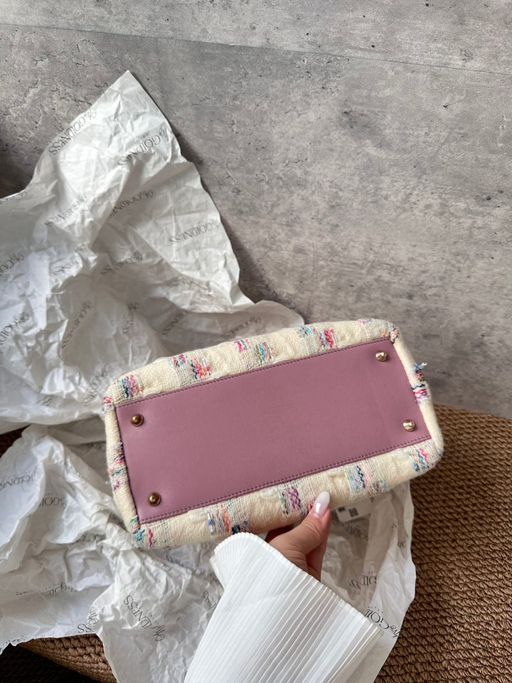 Dior Lady Dior Tweed Cannage Tote with Lilac Leather Handles 🌸｜Unique Textured Fabric & Feminine Charm