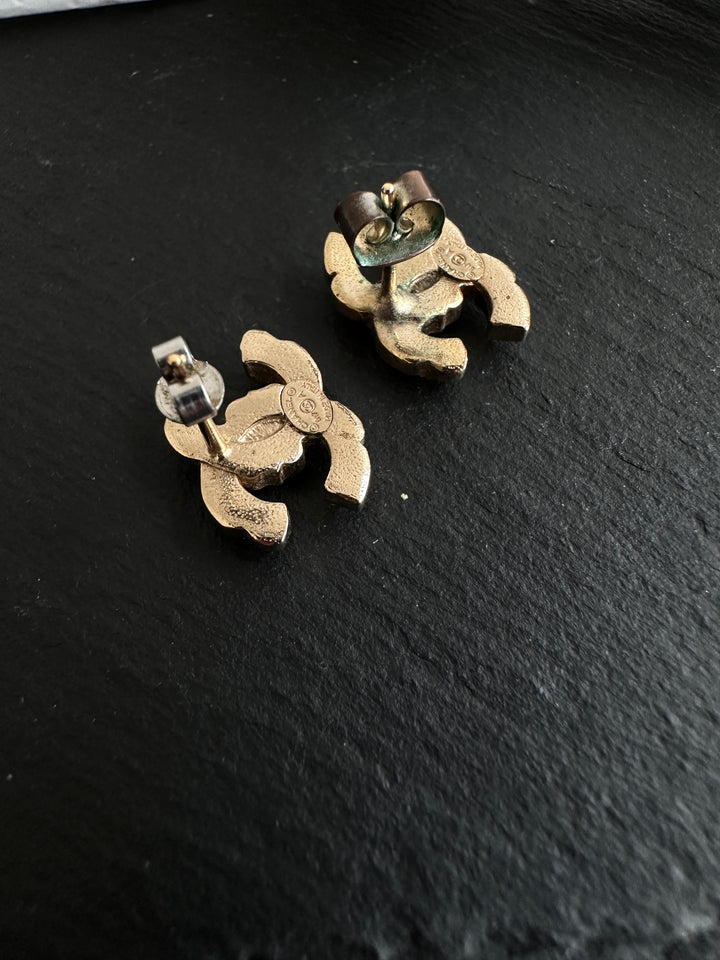 CHANEL Crystal CC Stud Earrings – Gold Tone
