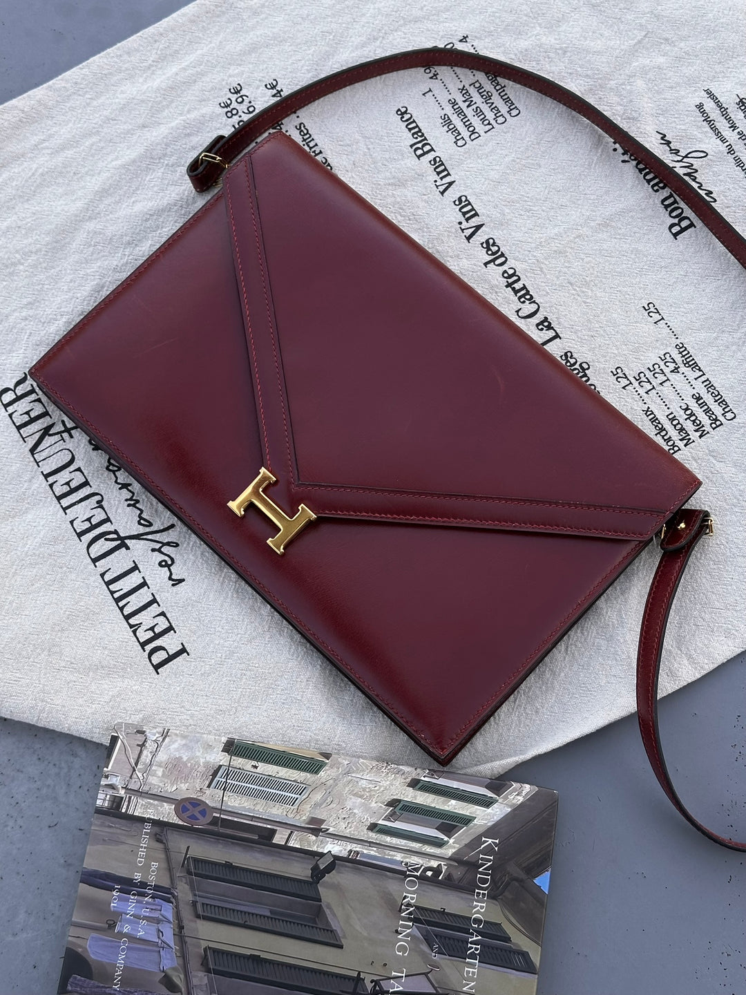 HERMÈS Lydie Box Calf Leather Bag 🍷｜Rouge H × Gold Hardware × 1977 Vintage✨