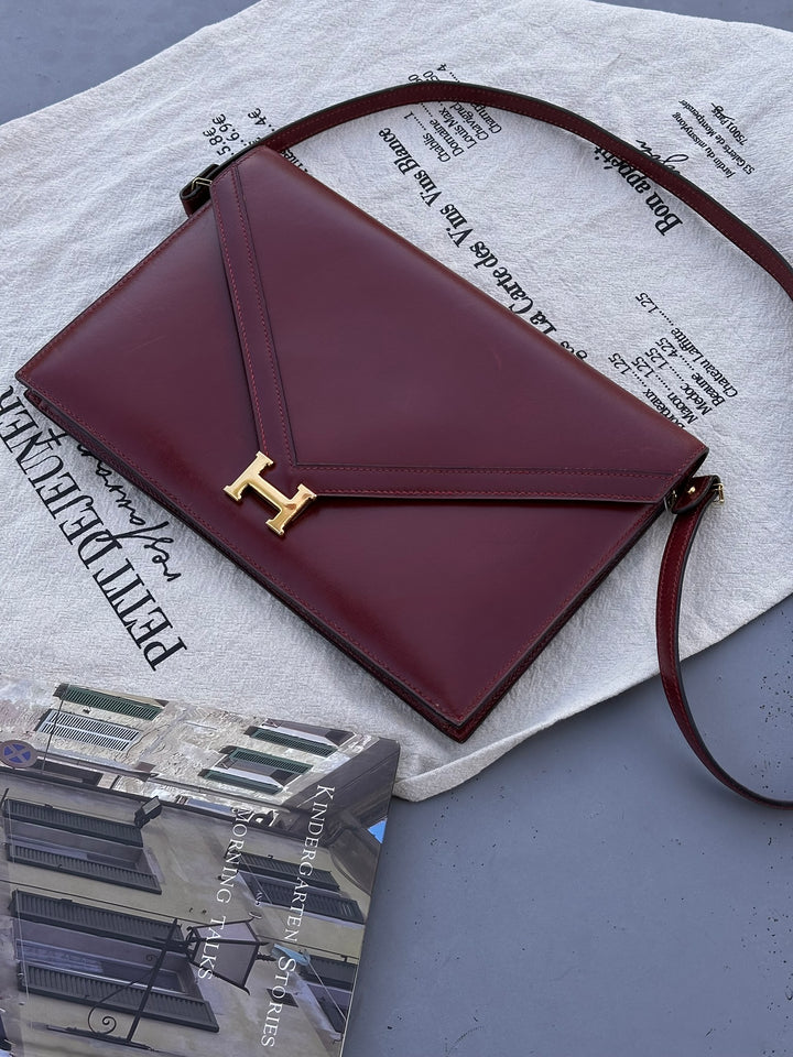 HERMÈS Lydie Box Calf Leather Bag 🍷｜Rouge H × Gold Hardware × 1977 Vintage✨