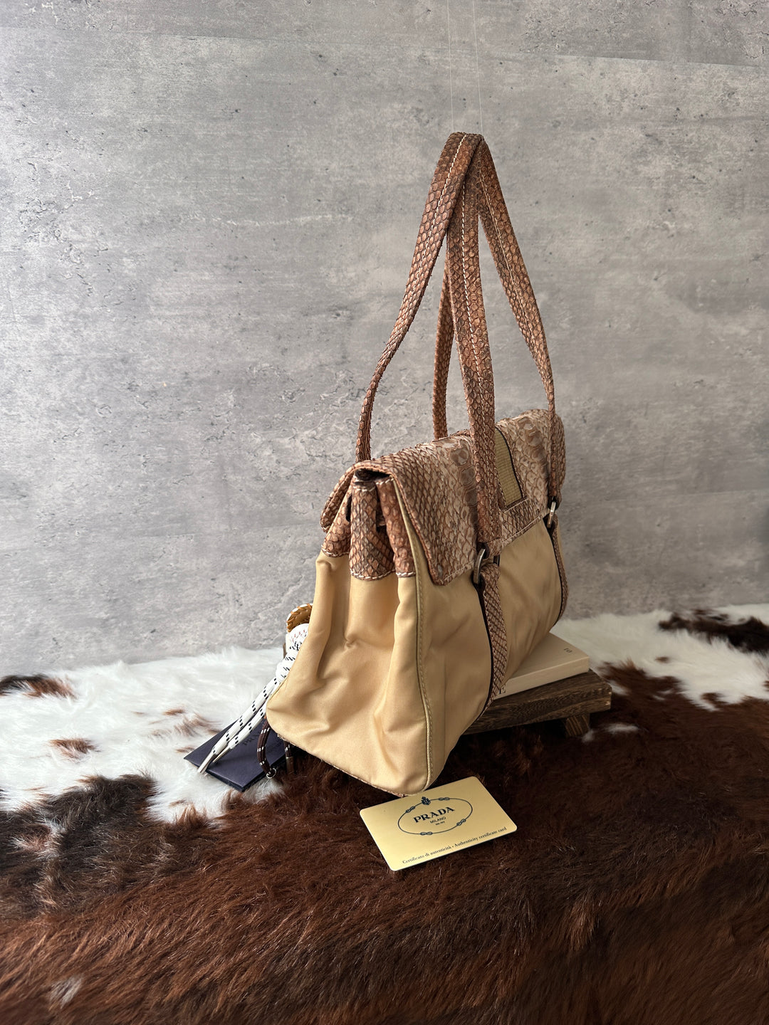 Prada Python Trim Nylon Tote Bag 🤎｜Textured Finish｜Lightweight Design｜Fits iPad