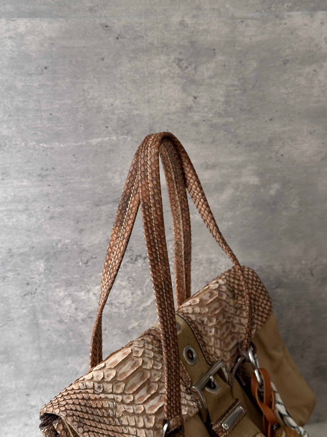 Prada Python Trim Nylon Tote Bag 🤎｜Textured Finish｜Lightweight Design｜Fits iPad