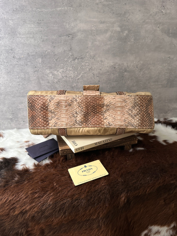Prada Python Trim Nylon Tote Bag 🤎｜Textured Finish｜Lightweight Design｜Fits iPad