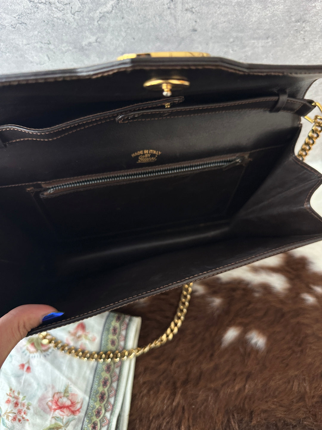 GUCCI Vintage Web Chain Crossbody 🤎💚❤️｜Brown Leather × Gold Chain