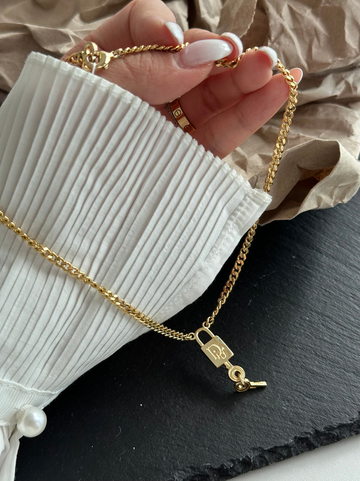DIOR Gold Keylock &amp; Key Pendant Necklace 🔐｜Playful Luxury Statement