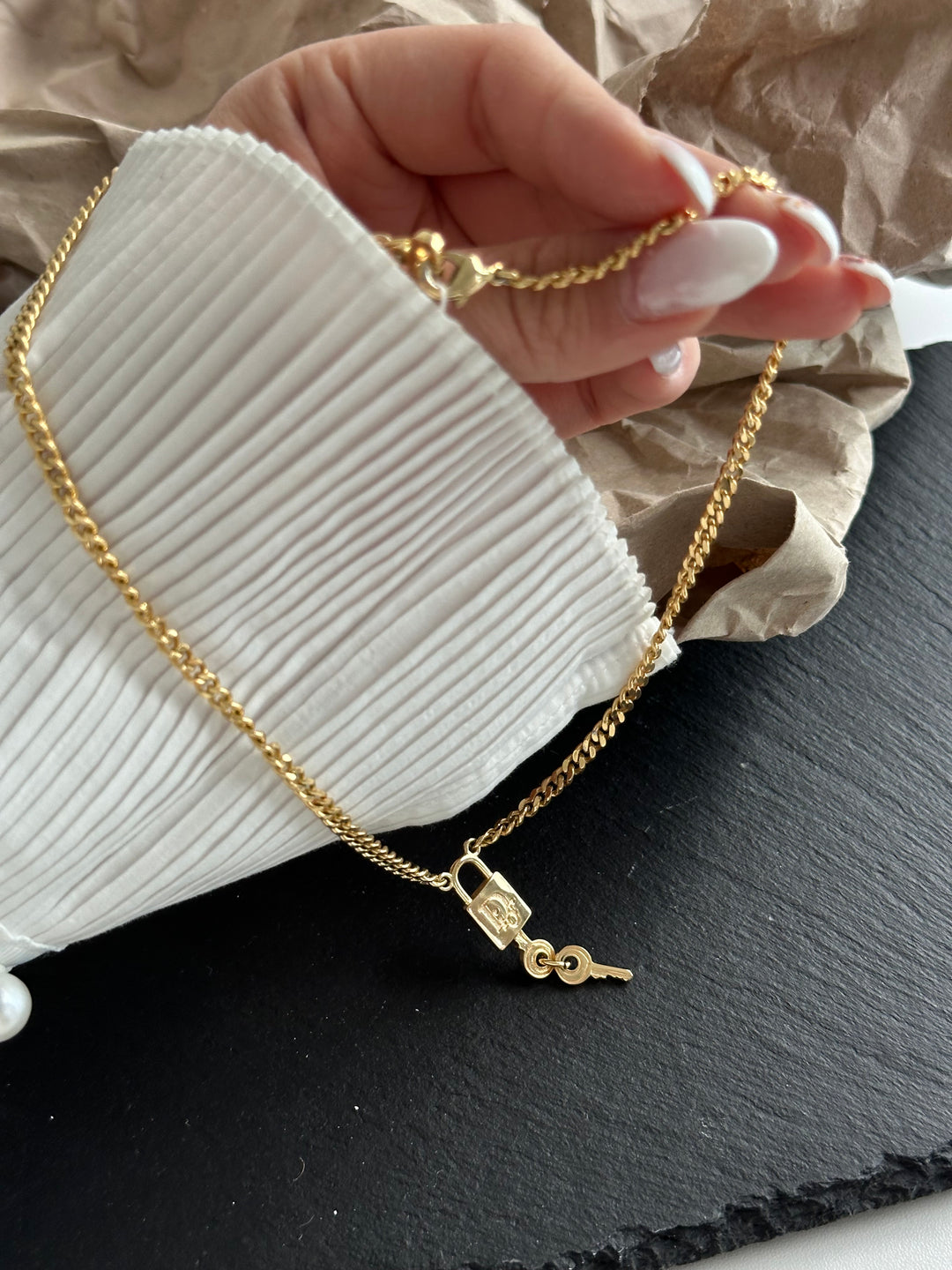 DIOR Gold Keylock &amp; Key Pendant Necklace 🔐｜Playful Luxury Statement