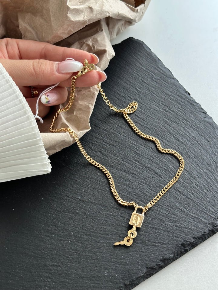 DIOR Gold Keylock &amp; Key Pendant Necklace 🔐｜Playful Luxury Statement