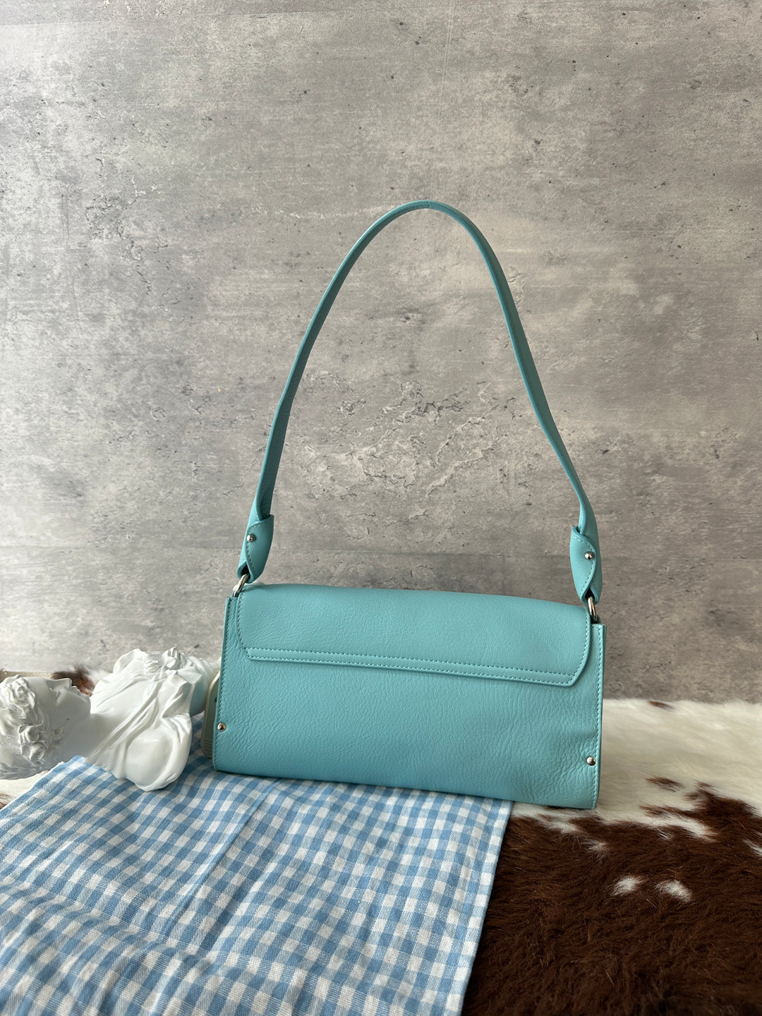 FERRAGAMO Gancini Shoulder Bag 🩵✨｜Aqua Blue × Silver Gancini × Vintage Elegance
