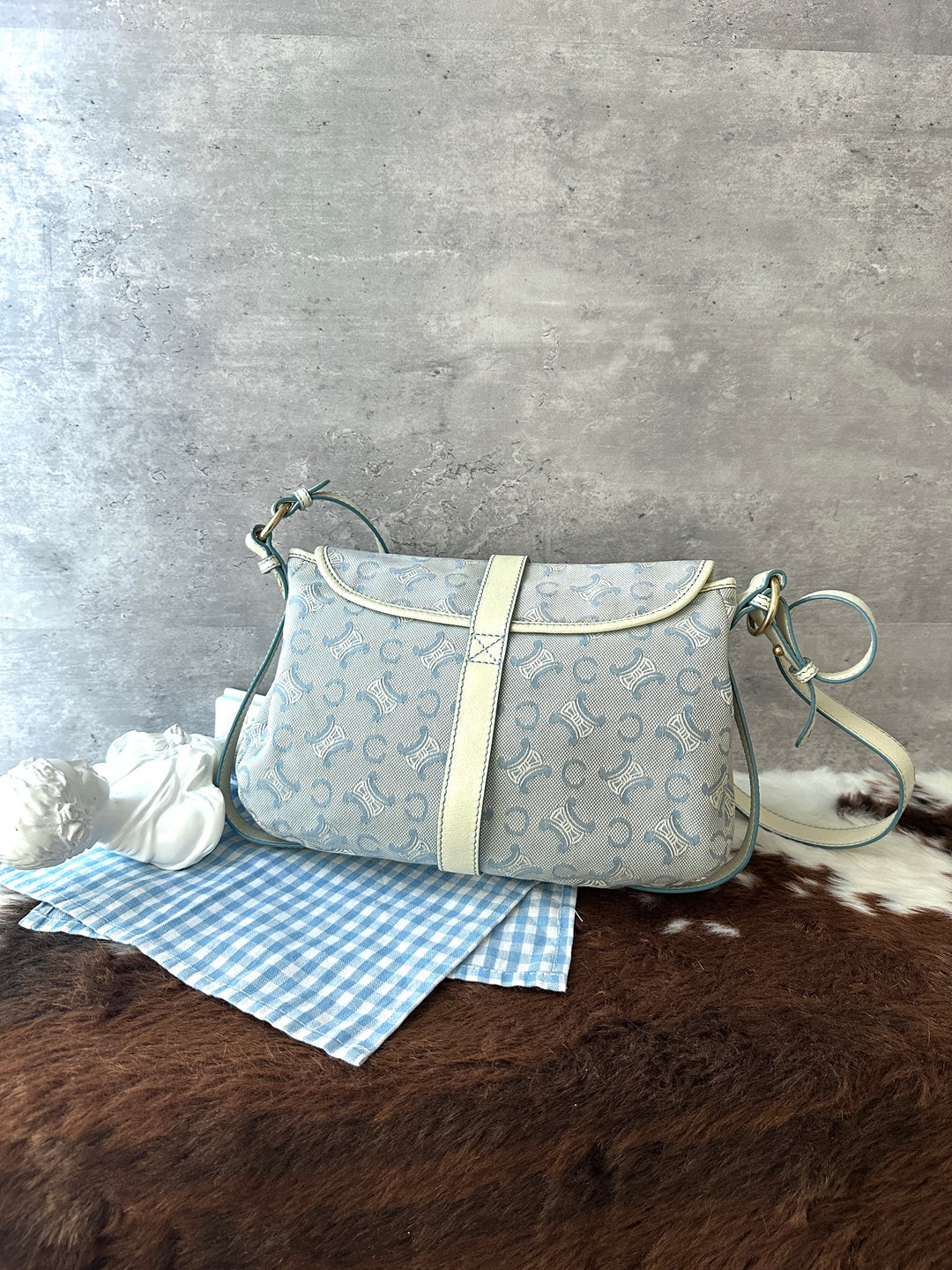 CELINE Vintage Triomphe Shoulder Bag 🩵✨｜Sky Blue Monogram