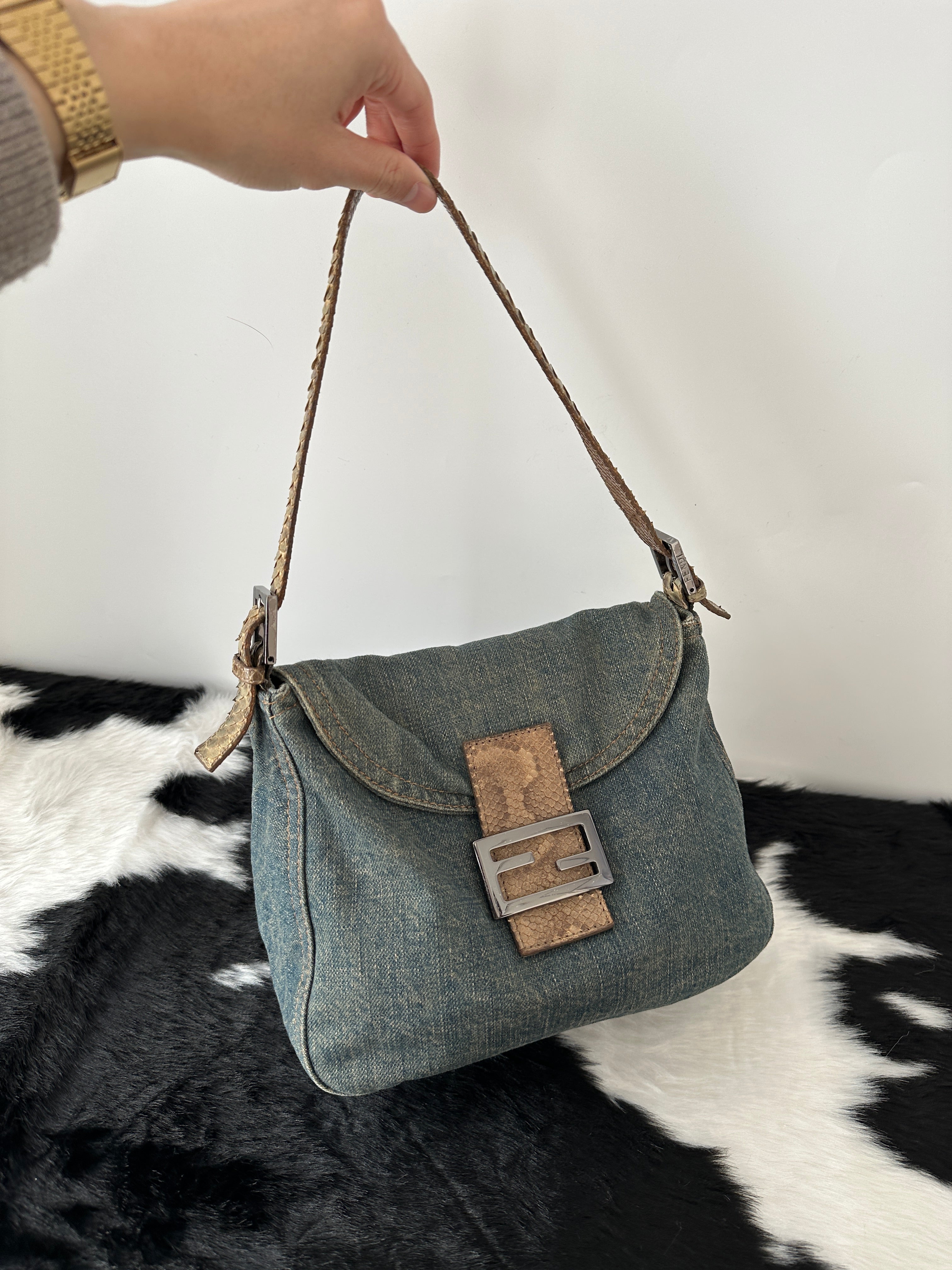 FENDI Denim × Snakeskin Mamma Bag｜Jeans Texture × Exotic Trim × Chic S ...