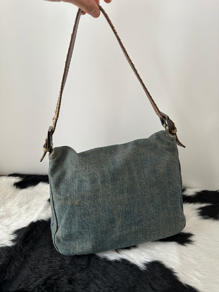 FENDI Denim × Snakeskin Mamma Bag｜Jeans Texture × Exotic Trim × Chic Shoulder Style 💙🐍✨