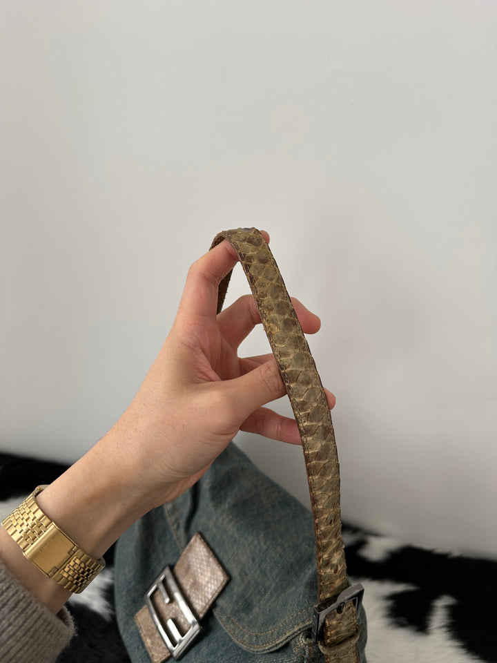 FENDI Denim × Snakeskin Mamma Bag｜Jeans Texture × Exotic Trim × Chic Shoulder Style 💙🐍✨