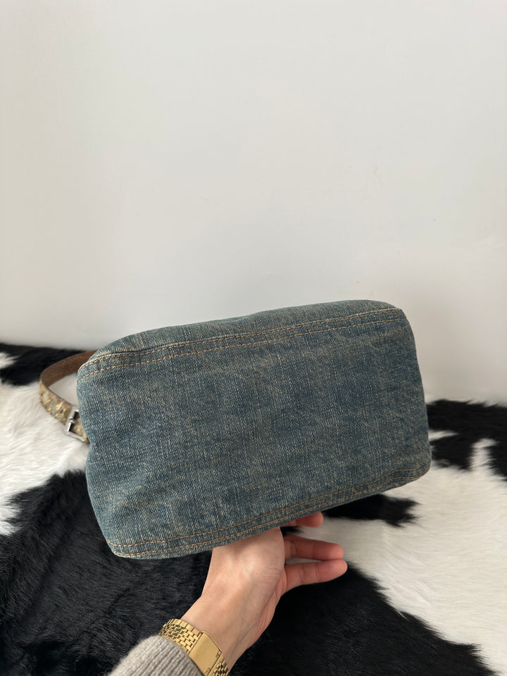 FENDI Denim × Snakeskin Mamma Bag｜Jeans Texture × Exotic Trim × Chic Shoulder Style 💙🐍✨