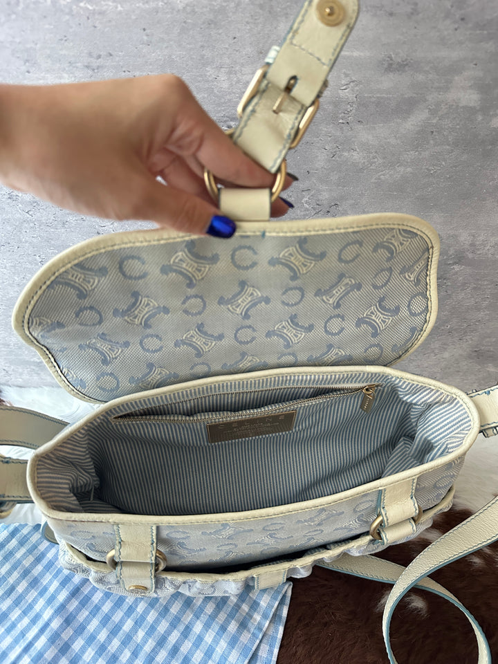 CELINE Vintage Triomphe Shoulder Bag 🩵✨｜Sky Blue Monogram