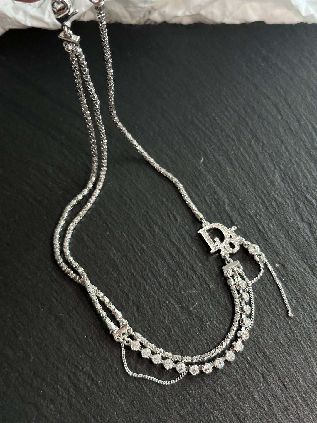 Dior Crystal Multi-Layer Necklace ✨｜Glamorous Sparkle &amp; Effortless Layering