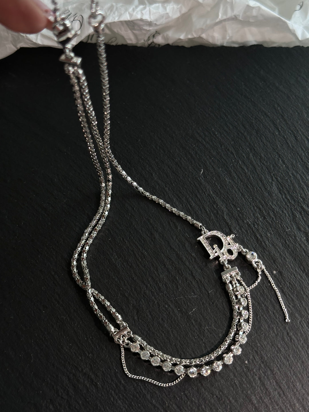 Dior Crystal Multi-Layer Necklace ✨｜Glamorous Sparkle &amp; Effortless Layering