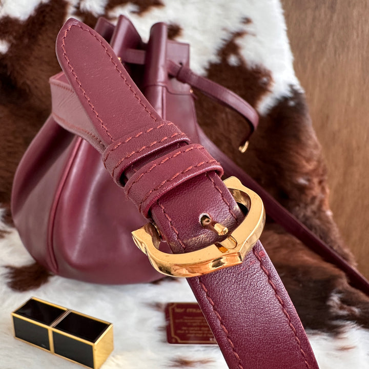Cartier Must Line Bordeaux Drawstring Shoulder Bag 🍷｜Rich Bordeaux Leather × Iconic Must Line × Vintage Drawstring Design✨