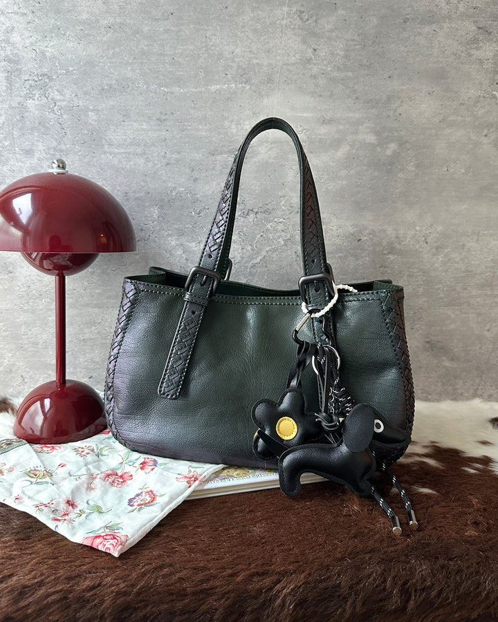 BOTTEGA VENETA Forest Green Leather Tote Bag 💚💜｜Iridescent Finish × Intrecciato Details × Adjustable Handles
