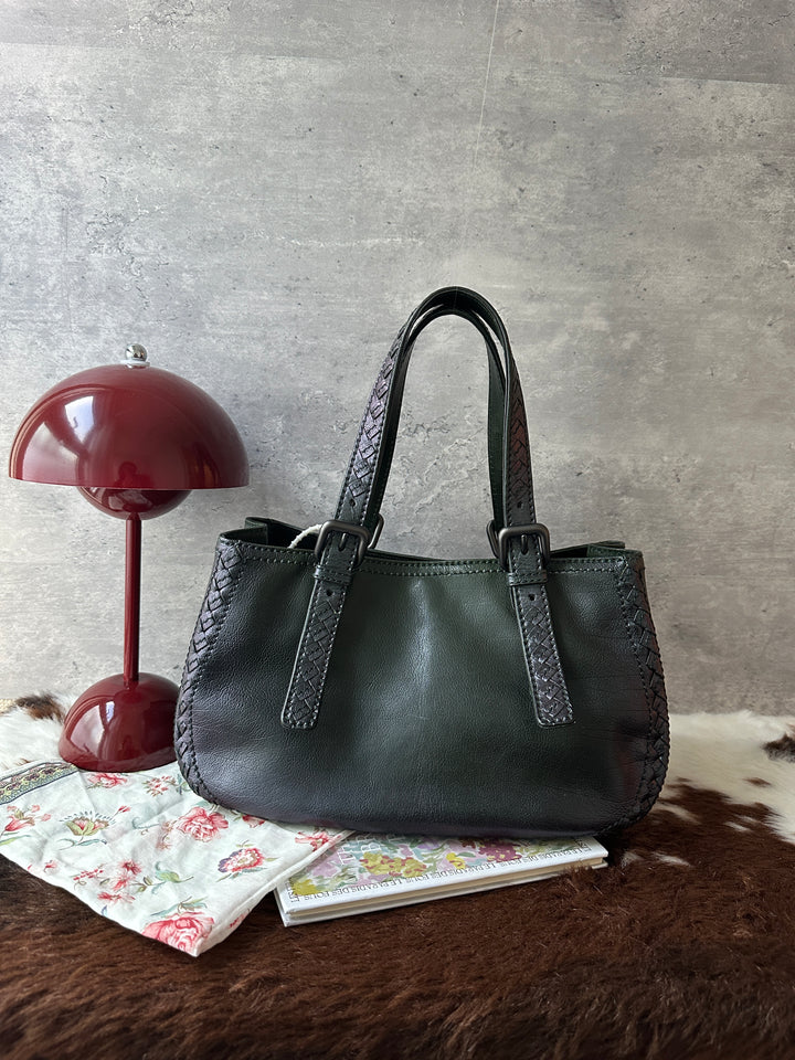 BOTTEGA VENETA Forest Green Leather Tote Bag 💚💜｜Iridescent Finish × Intrecciato Details × Adjustable Handles