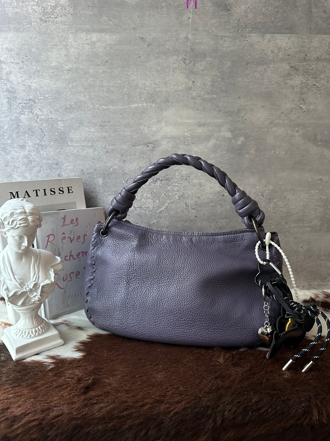 BOTTEGA VENETA Purple Leather Hobo Bag 💜｜Dusty Purple × Braided Handle × Soft Grain Leather