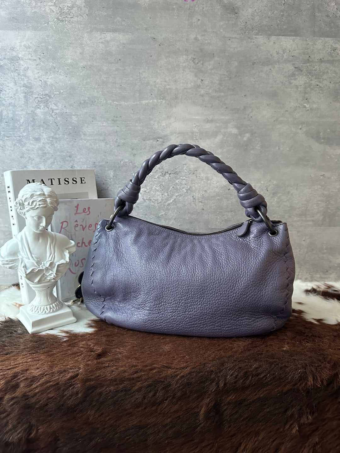 BOTTEGA VENETA Purple Leather Hobo Bag 💜｜Dusty Purple × Braided Handle × Soft Grain Leather
