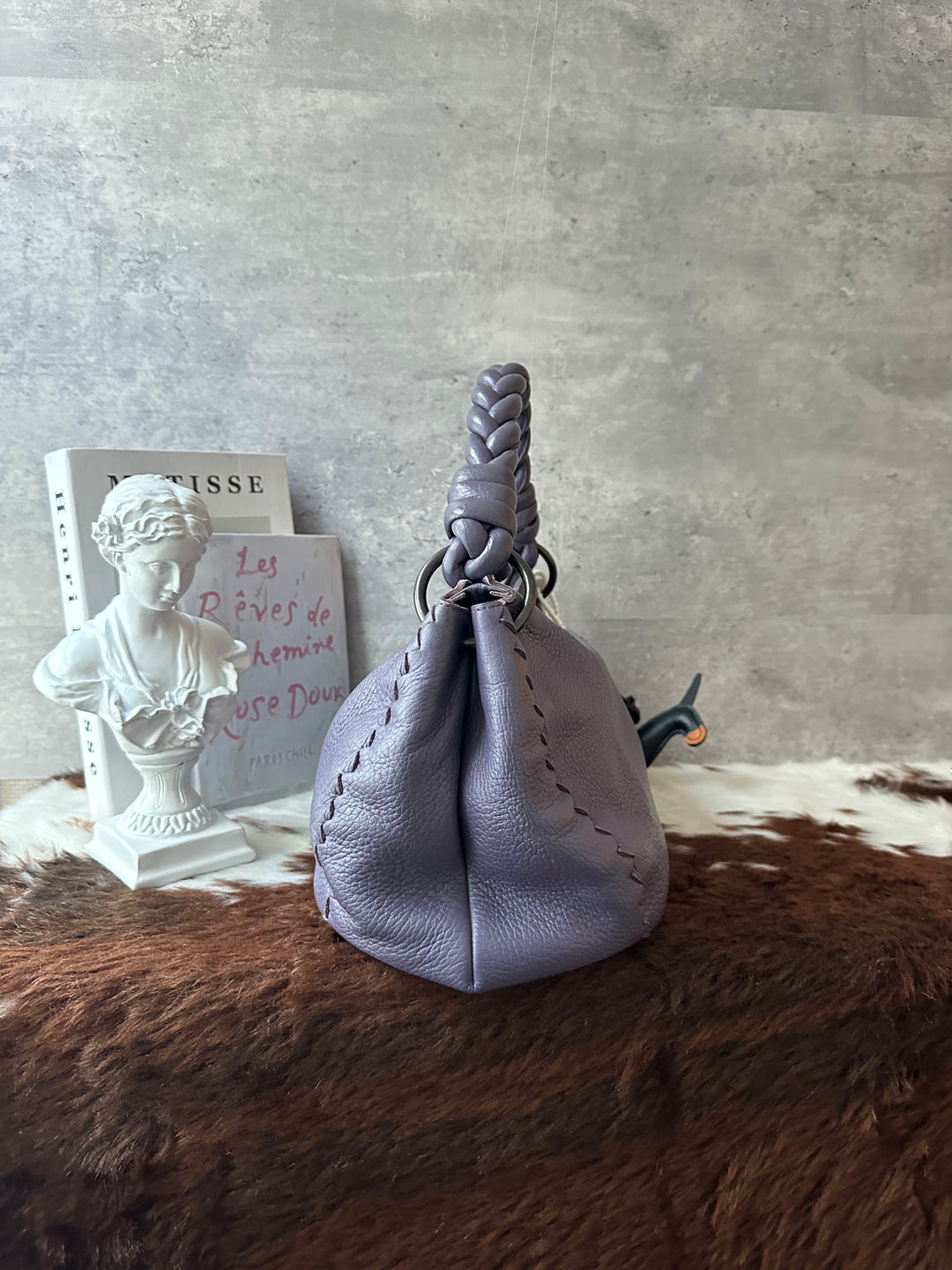 BOTTEGA VENETA Purple Leather Hobo Bag 💜｜Dusty Purple × Braided Handle × Soft Grain Leather