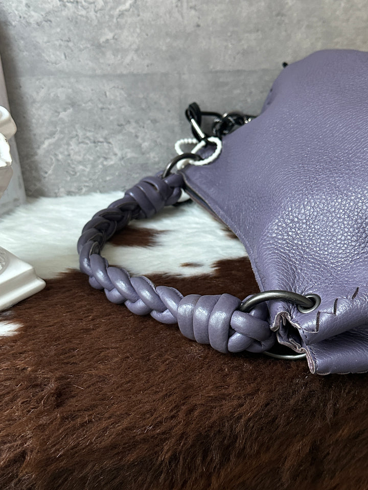 BOTTEGA VENETA Purple Leather Hobo Bag 💜｜Dusty Purple × Braided Handle × Soft Grain Leather
