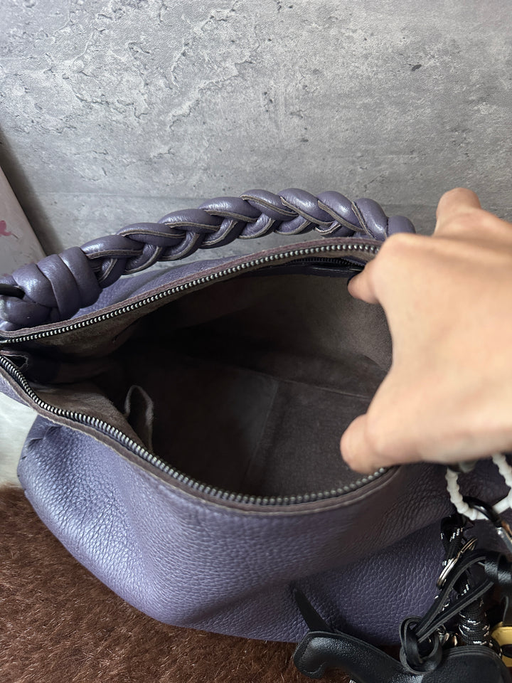 BOTTEGA VENETA Purple Leather Hobo Bag 💜｜Dusty Purple × Braided Handle × Soft Grain Leather