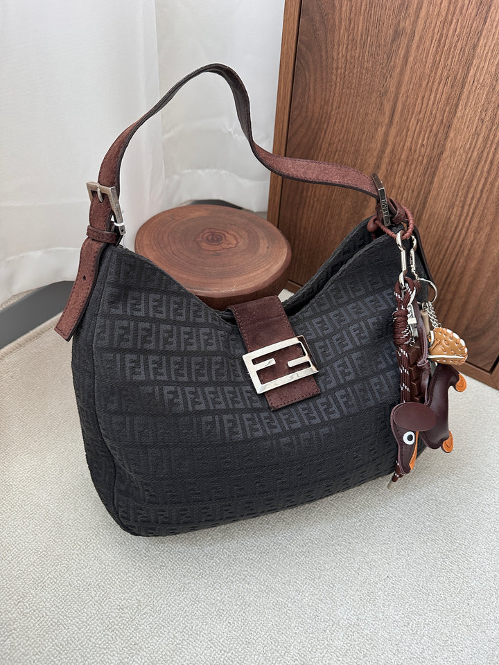 FENDI Zucca Hobo Bag 🤎 Suede Strap Elegance
