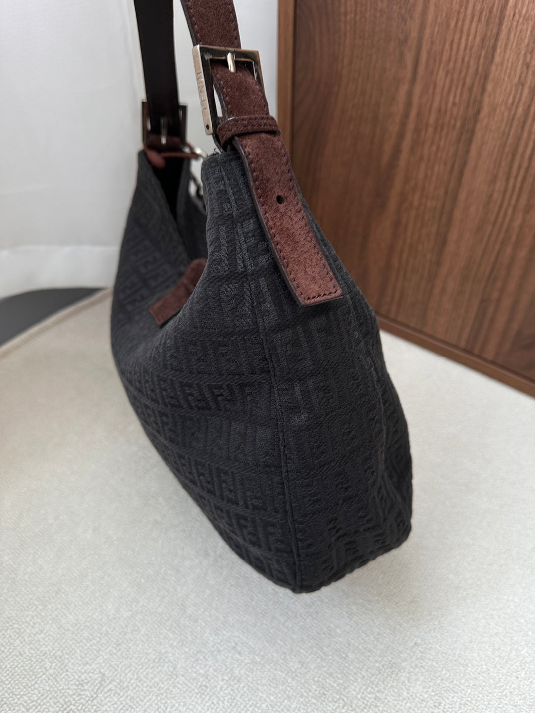 FENDI Zucca Hobo Bag 🤎 Suede Strap Elegance