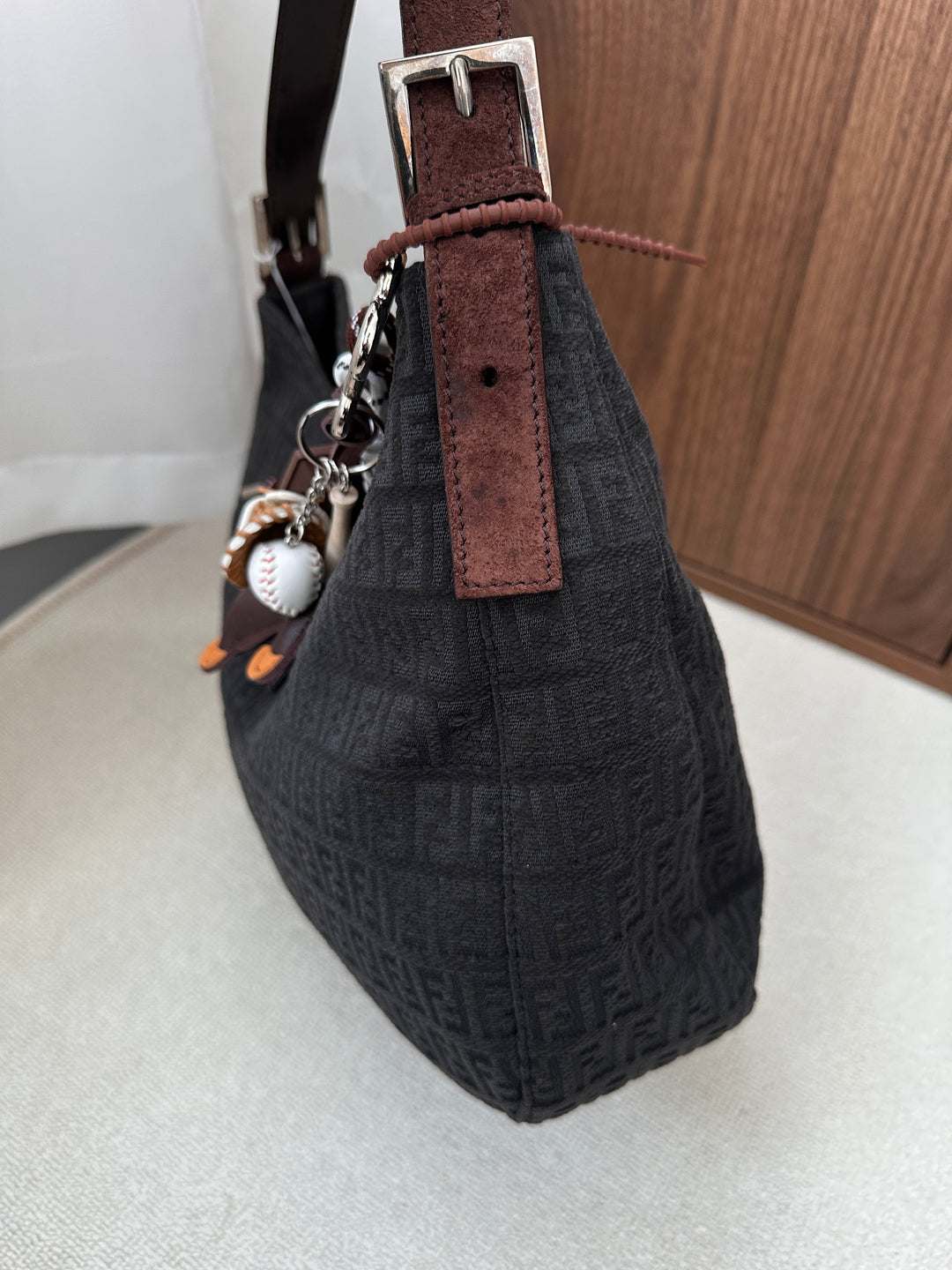 FENDI Zucca Hobo Bag 🤎 Suede Strap Elegance
