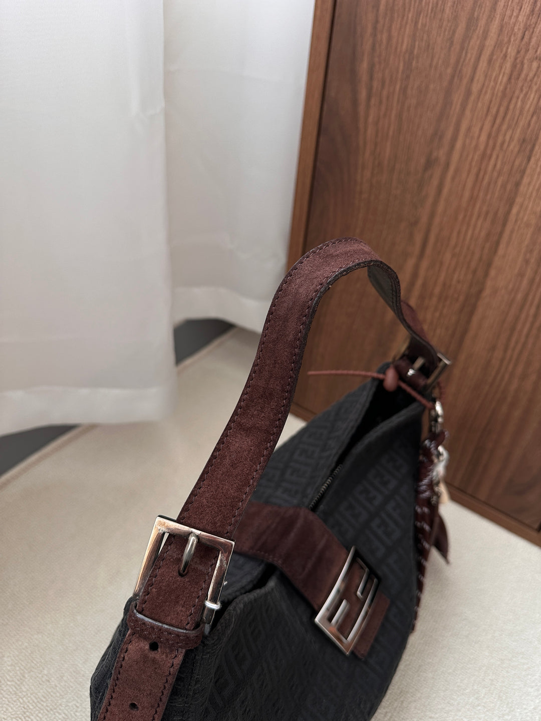 FENDI Zucca Hobo Bag 🤎 Suede Strap Elegance