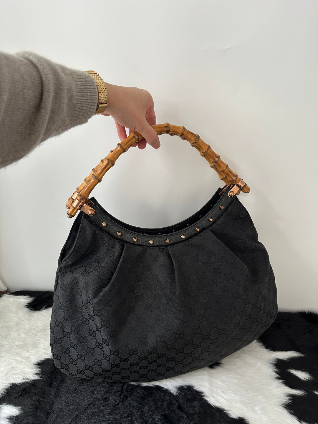 GUCCI Bamboo Hobo Bag 🖤｜Rare Large Bamboo Handle × Iconic GG Canvas × Spacious Interior