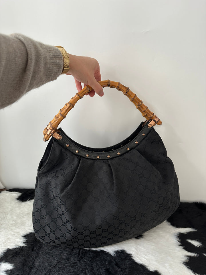 GUCCI Bamboo Hobo Bag 🖤｜Rare Large Bamboo Handle × Iconic GG Canvas × Spacious Interior
