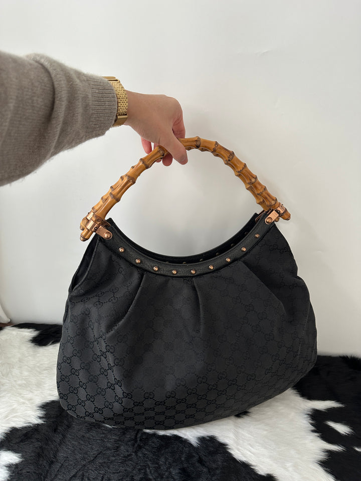 GUCCI Bamboo Hobo Bag 🖤｜Rare Large Bamboo Handle × Iconic GG Canvas × Spacious Interior