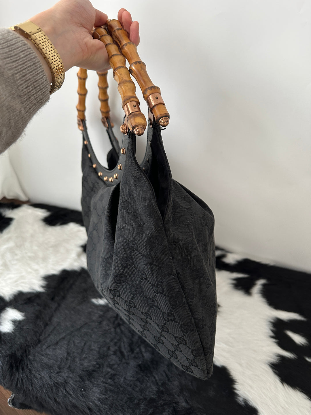 GUCCI Bamboo Hobo Bag 🖤｜Rare Large Bamboo Handle × Iconic GG Canvas × Spacious Interior