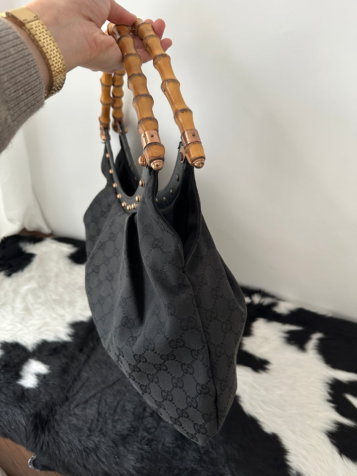 GUCCI Bamboo Hobo Bag 🖤｜Rare Large Bamboo Handle × Iconic GG Canvas × Spacious Interior