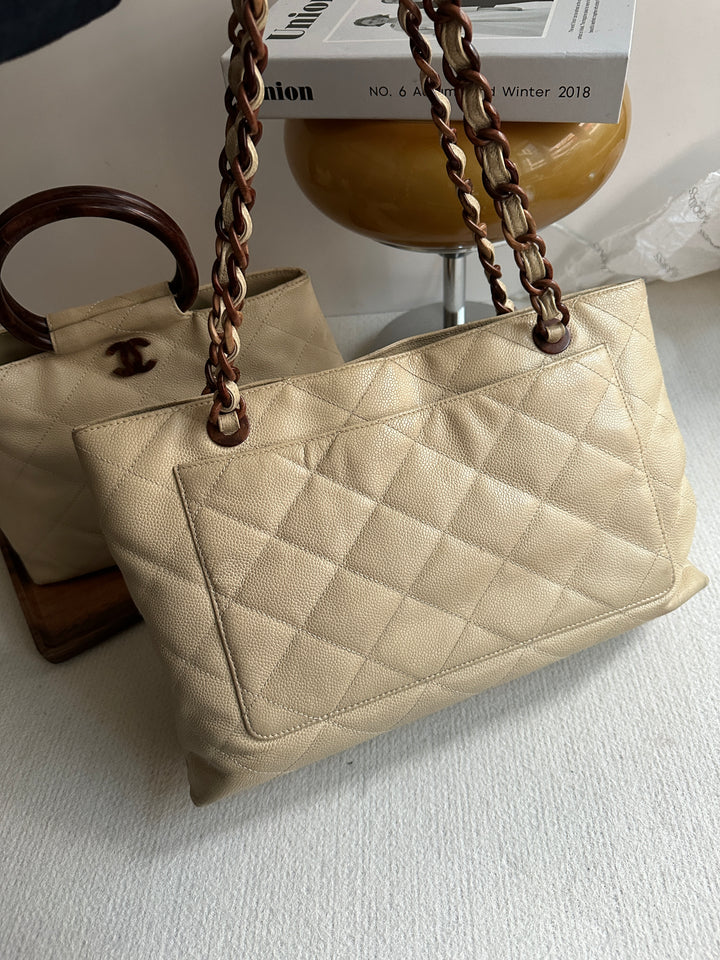 Chanel Woodgrain CC Caviar Tote 🤎 | Autumn Elegance, Everyday Ease