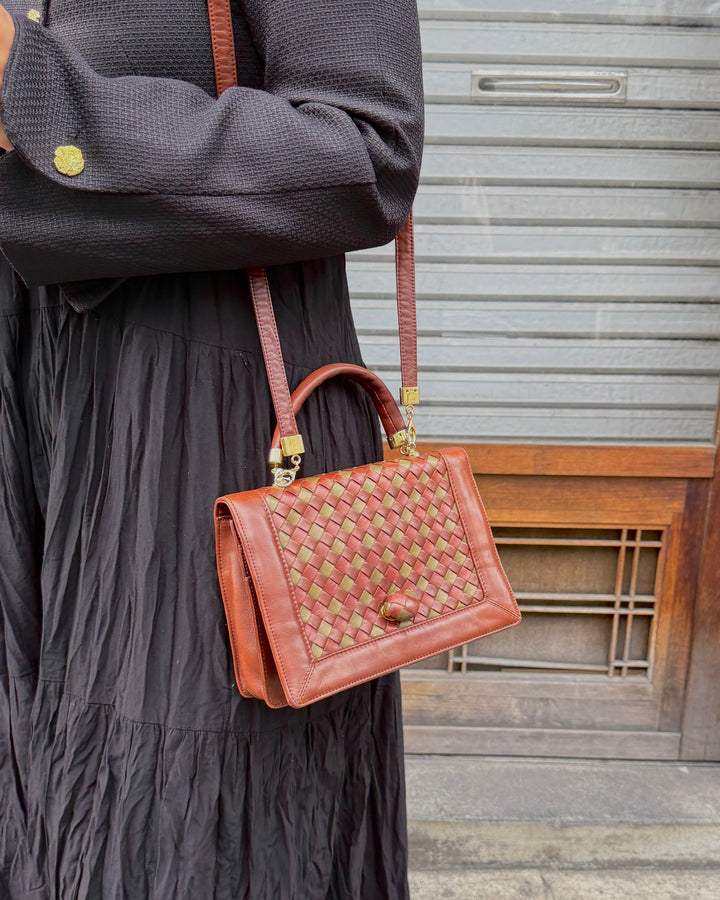 Bottega Veneta Intrecciato Top Handle Bag 🤎｜Signature Intrecciato Weave × Rich Brown & Khaki Leather × Elegant Top Handle