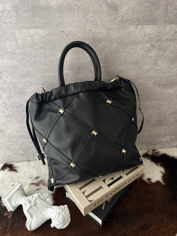 Ferragamo Leather Tote Bag 🖤｜Laptop-Friendly｜Top Handle &amp; Crossbody｜Distinctive Metal Details
