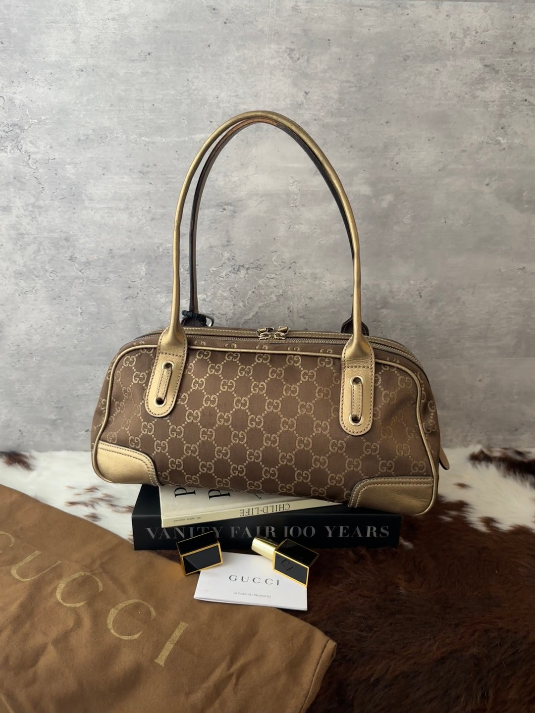 GUCCI GG Monogram Baguette Bag 🥖🤎｜GG Monogram × Champagne Gold Leather × Full Set