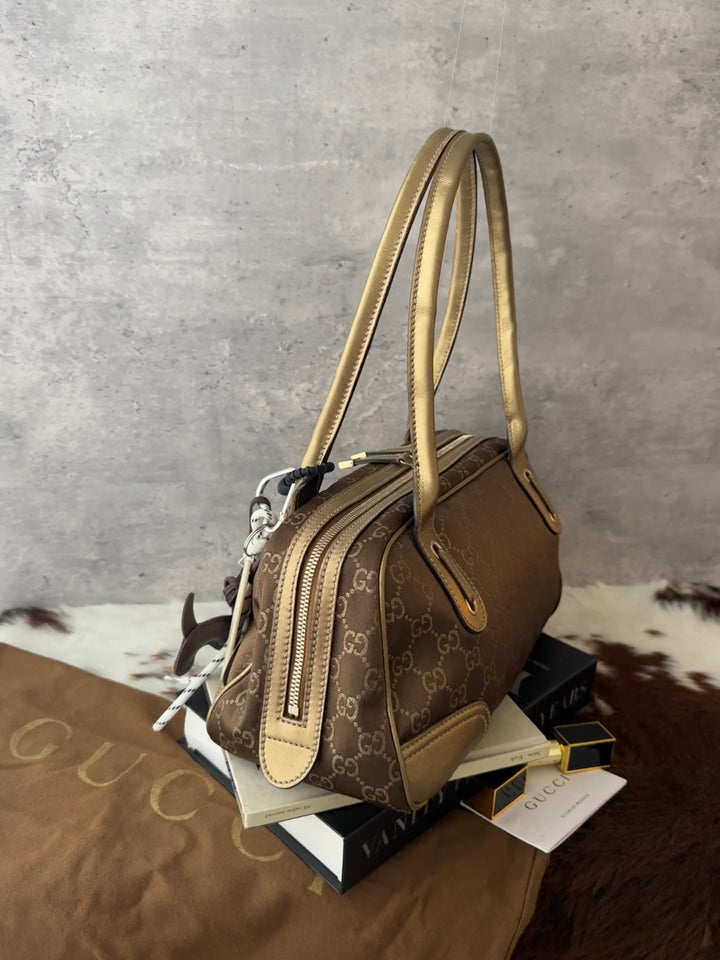 GUCCI GG Monogram Baguette Bag 🥖🤎｜GG Monogram × Champagne Gold Leather × Full Set