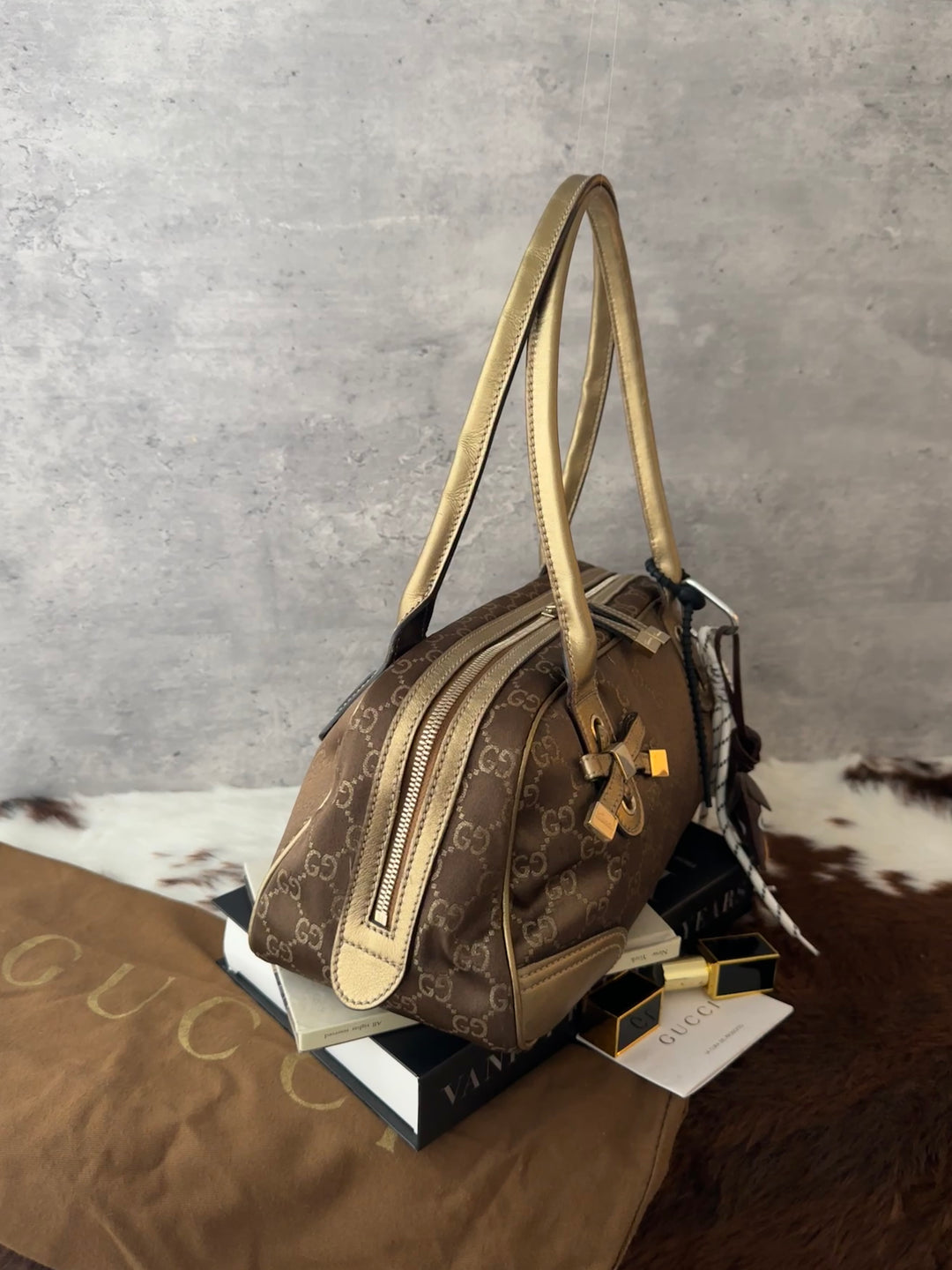 GUCCI GG Monogram Baguette Bag 🥖🤎｜GG Monogram × Champagne Gold Leather × Full Set
