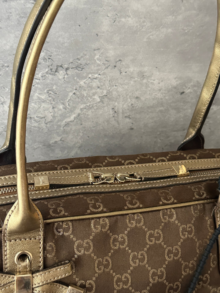 GUCCI GG Monogram Baguette Bag 🥖🤎｜GG Monogram × Champagne Gold Leather × Full Set