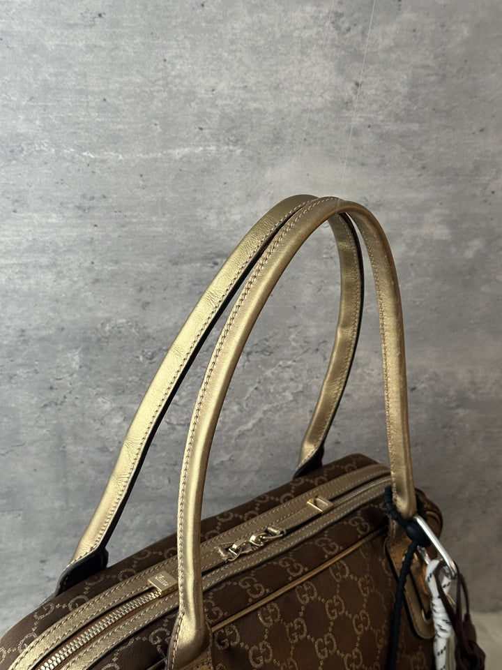 GUCCI GG Monogram Baguette Bag 🥖🤎｜GG Monogram × Champagne Gold Leather × Full Set