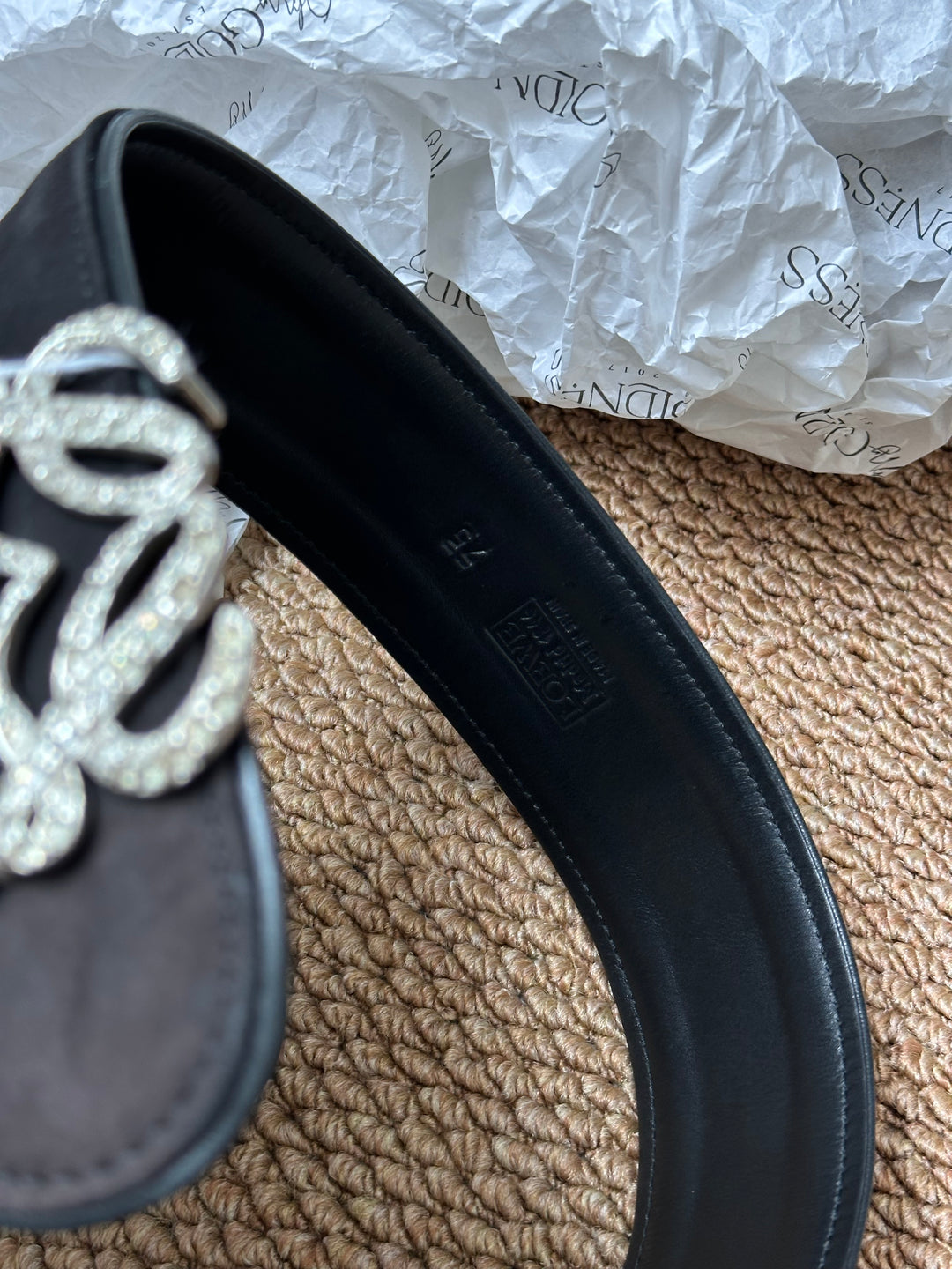 Loewe Black Suede Belt with Crystal Logo Buckle ✨｜Luxurious, Statement & Collectible