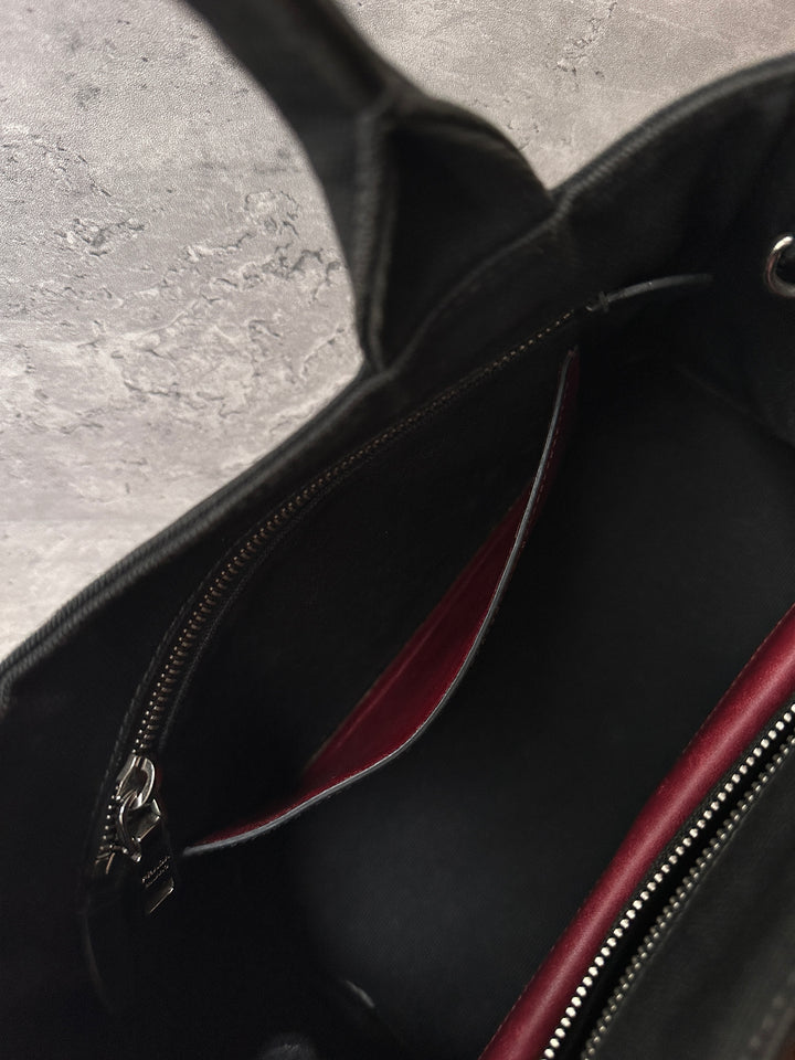 PRADA Canapa Patchwork Tote Bag 🍷｜Mixed Materials × Lizard-Effect Detail × Full Set