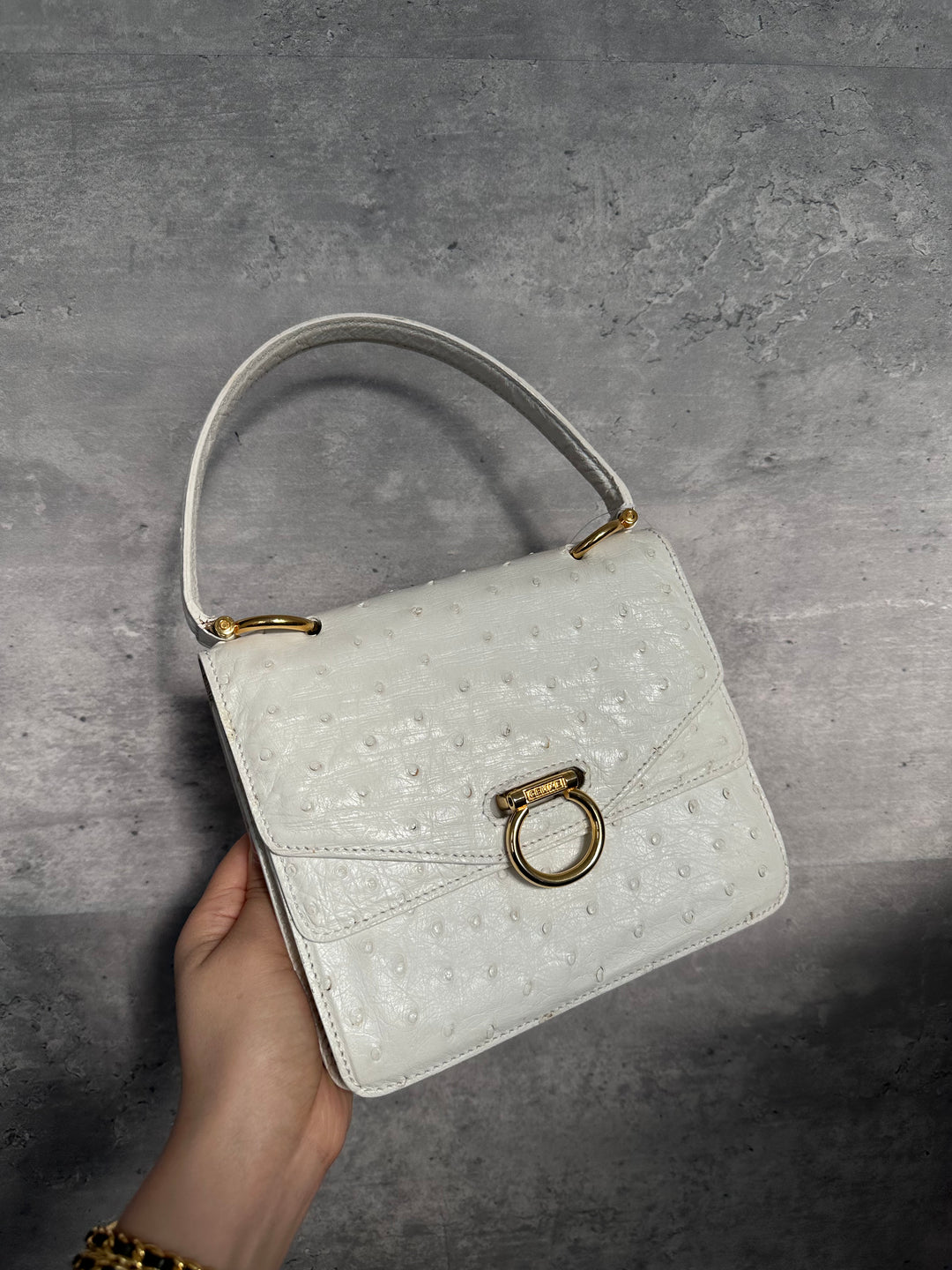 Celine White Ostrich Leather Double Flap Box Bag with Horseshoe Clasp 🤍✨ | Rare Exotic, Elegant & Collectible