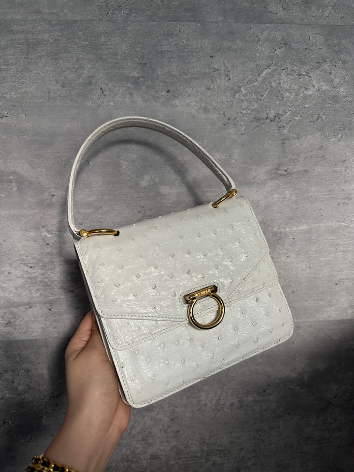 Celine White Ostrich Leather Double Flap Box Bag with Horseshoe Clasp 🤍✨ | Rare Exotic, Elegant & Collectible